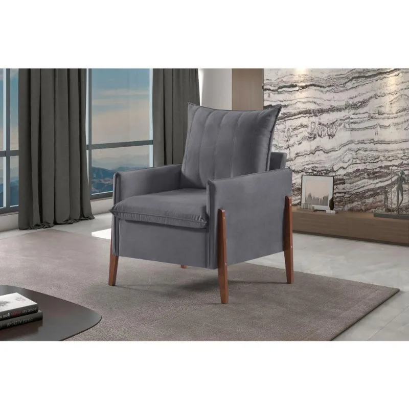 Poltrona MM-23 V-211 Decorativa em Veludo Cinza Escuro Estofados Martins