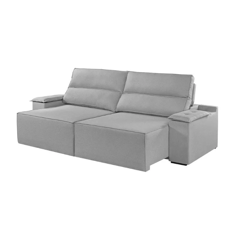 Sofá com Chaise M-180 3 Lugares Retrátil e Reclinável 230CM Cinza Martins Estofados