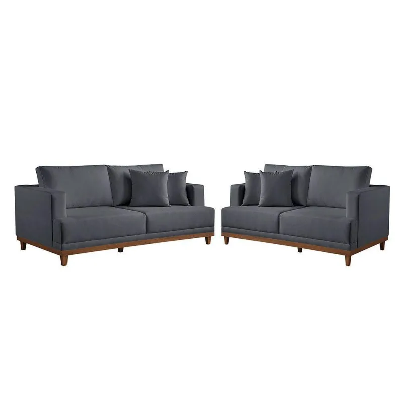 Conjunto Sofás 2 E 3 Lugares Estofados M-175 Veludo Martins Grafite