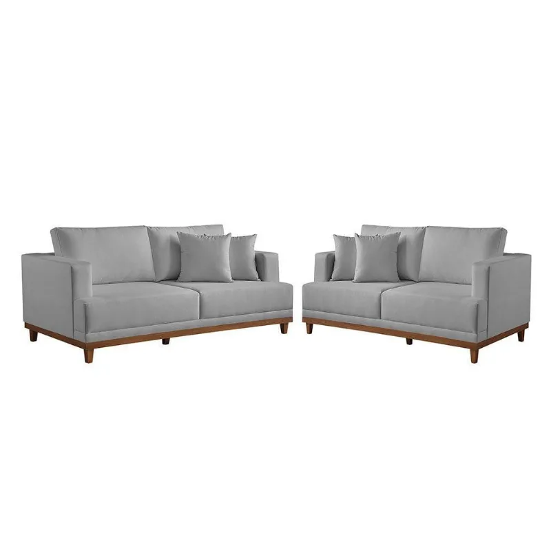 Conjunto Sofás 2 E 3 Lugares Estofados M-175 Veludo Martins Cinza