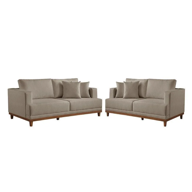 Conjunto Sofás 2 E 3 Lugares Fixo Linho M-175 Martins Bege