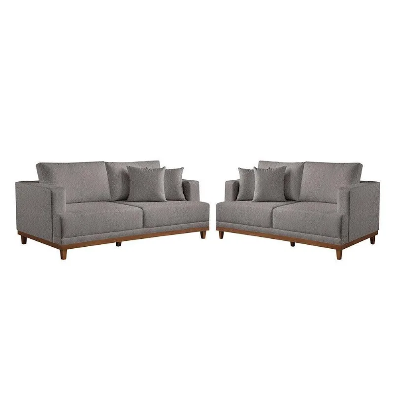Conjunto Sofás 2 E 3 Lugares Fixo Linho M-175 Martins Cinza