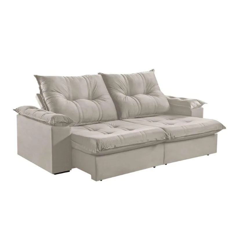 Sofá 2 Lugares Retrátil 210cm Pillow Top Reclinável M-191 Creme