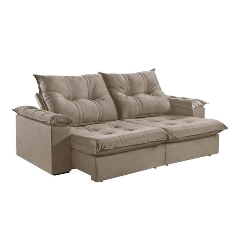 Sofá 3 Lugares Retrátil 230cm Pillow Top Reclinável Bege