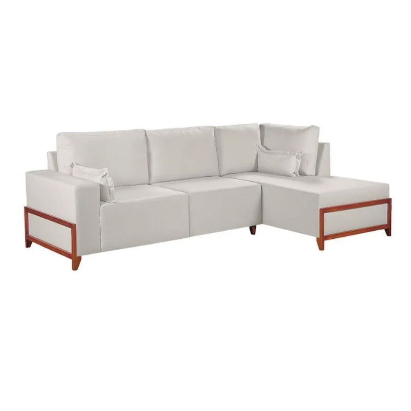 Sofá De Canto 4 Lugares Living Fixo Com Chaise Molas Bonnel Linho Creme