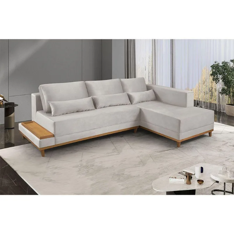 Sofá De Canto 4 Lugares Com Chaise M-174 Estofados Martins Veludo Creme