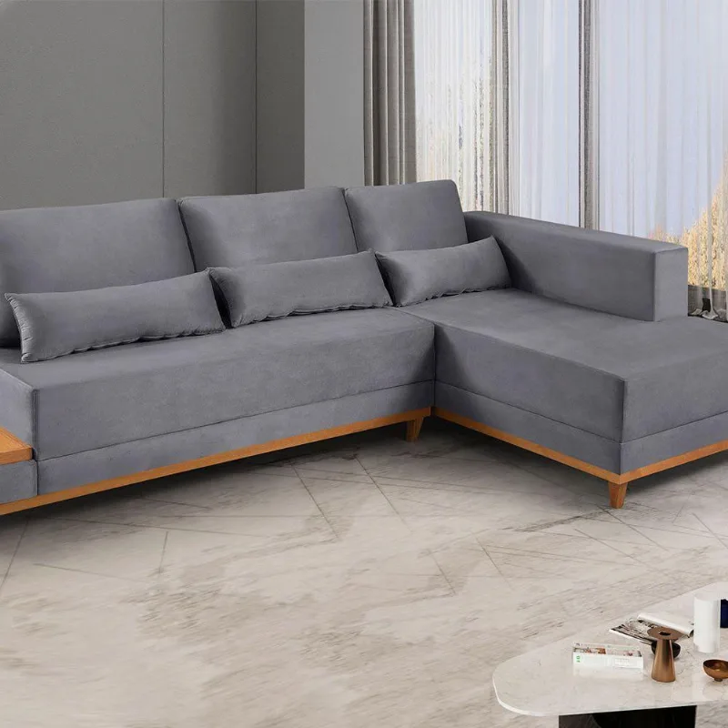 Sofá De Canto 4 Lugares Com Chaise M-174 Estofados Martins Grafite