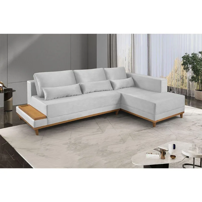 Sofá De Canto 4 Lugares Com Chaise M-174 Estofados Martins Veludo Cinza