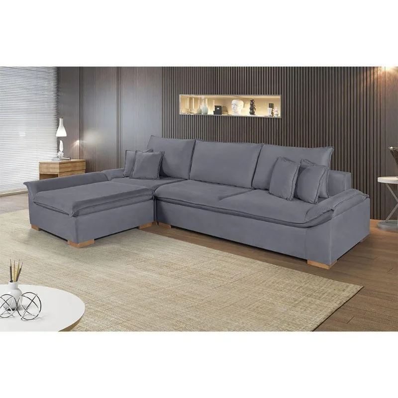 Sofá Martins M-201 Veludo Canto Estofados Martins Veludo Cinza Escuro