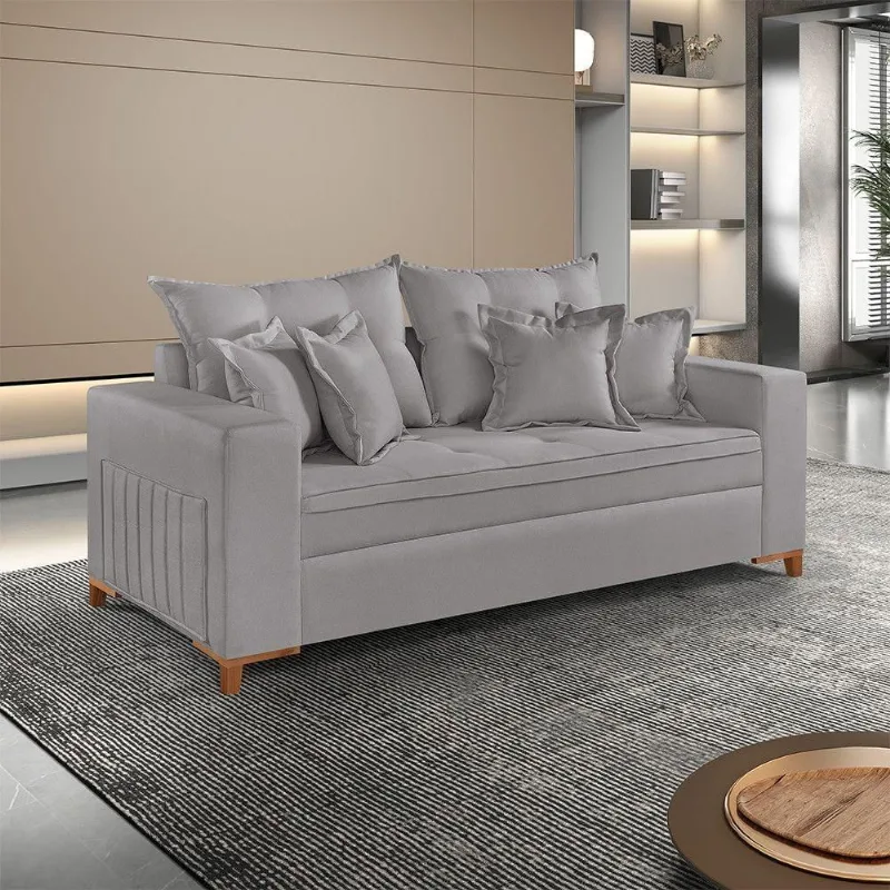 Sofá Martins M-205 Linho 200cm Living Estofados Martins Linho Cinza