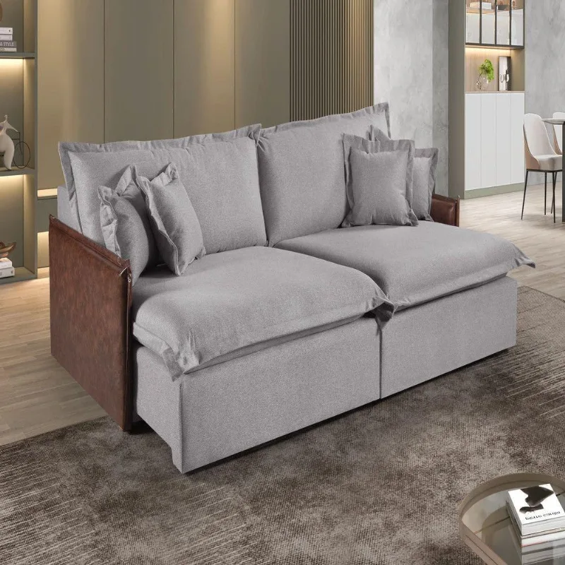 Sofá Martins M-160 2 Mód. 120cm Braço 7cm Estofados Martins Linho Cinza