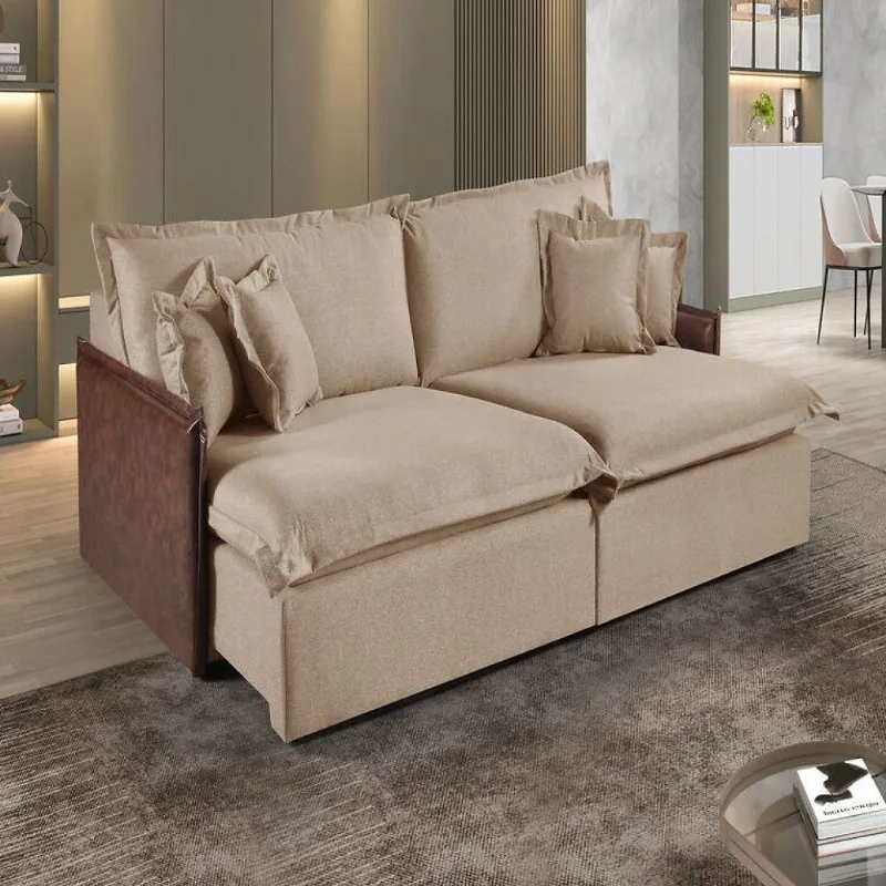 Sofá Martins M-160 2 Mód. 120cm Braço 7cm Estofados Martins Linho Creme