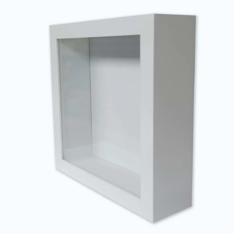 Moldura Caixa Alta 22X22Cm Branco Com Vidro 5,3 Cm De Profundidade