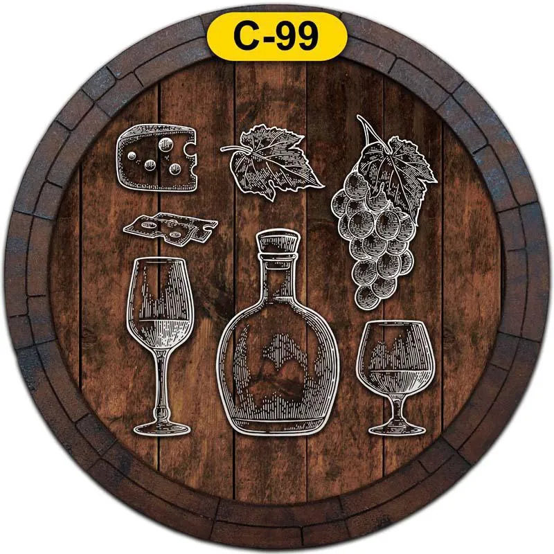 Quadro Tampa De Barril Bebida Vinho Queijo Uva C-99