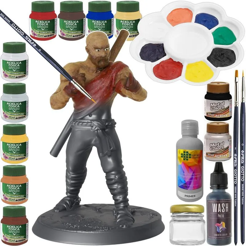Kit Pintura De Miniatura Rpg Com Monge + Tintas E Pincel