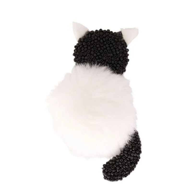 Aplique Gato Com Miçanga E Pelo Preto E Branco