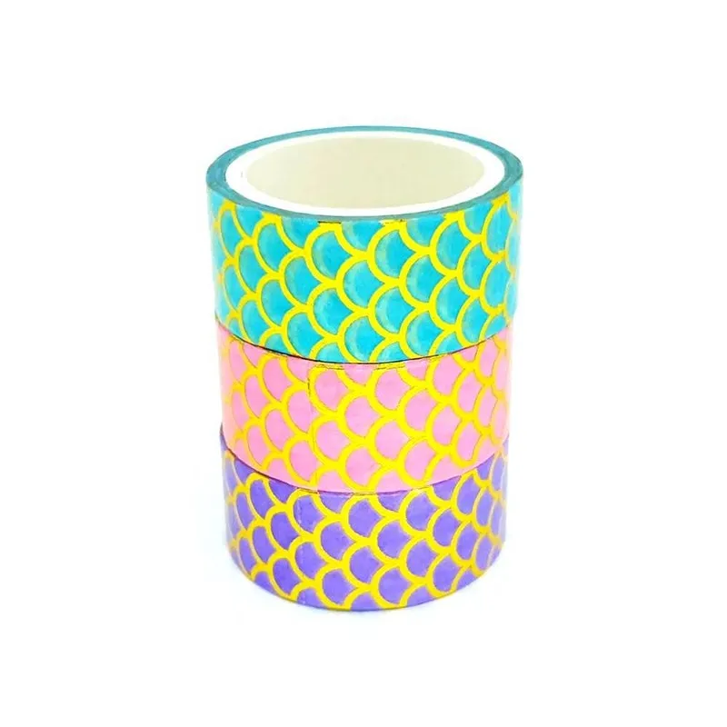 Kit 3 Unidades Fita Adesiva Washi Tape Metalizado Escamas