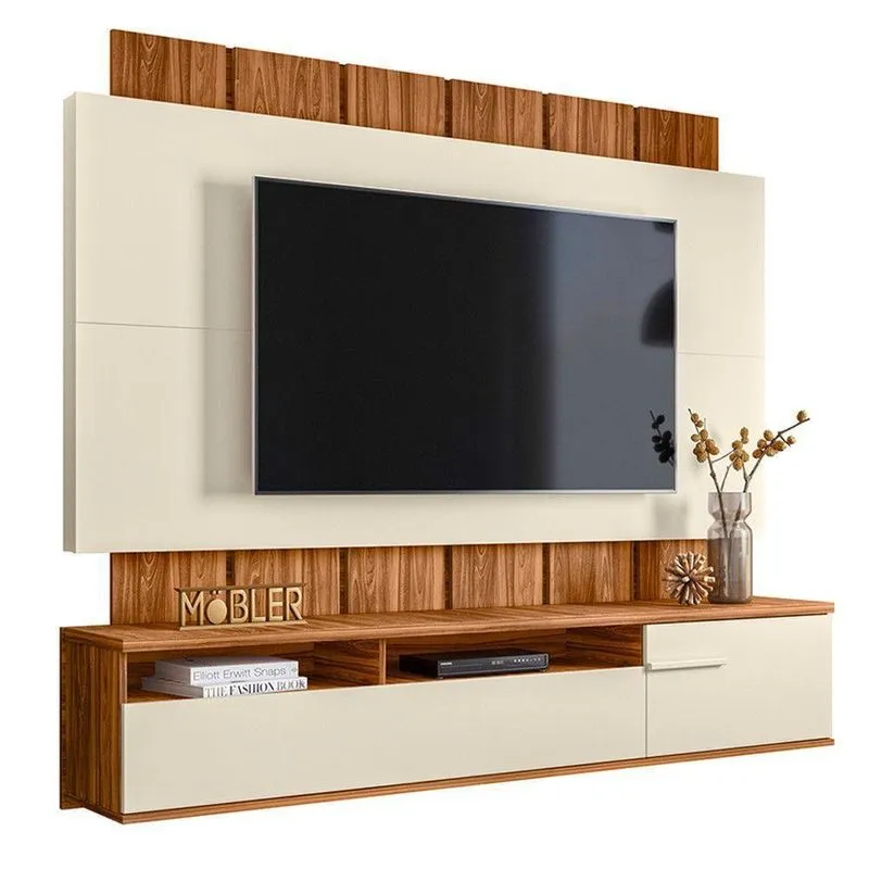 Painel Home Suspenso Sena Com 2 Portas Basculante P-r Tv Até 70 Pol. Cinamomo - Off White