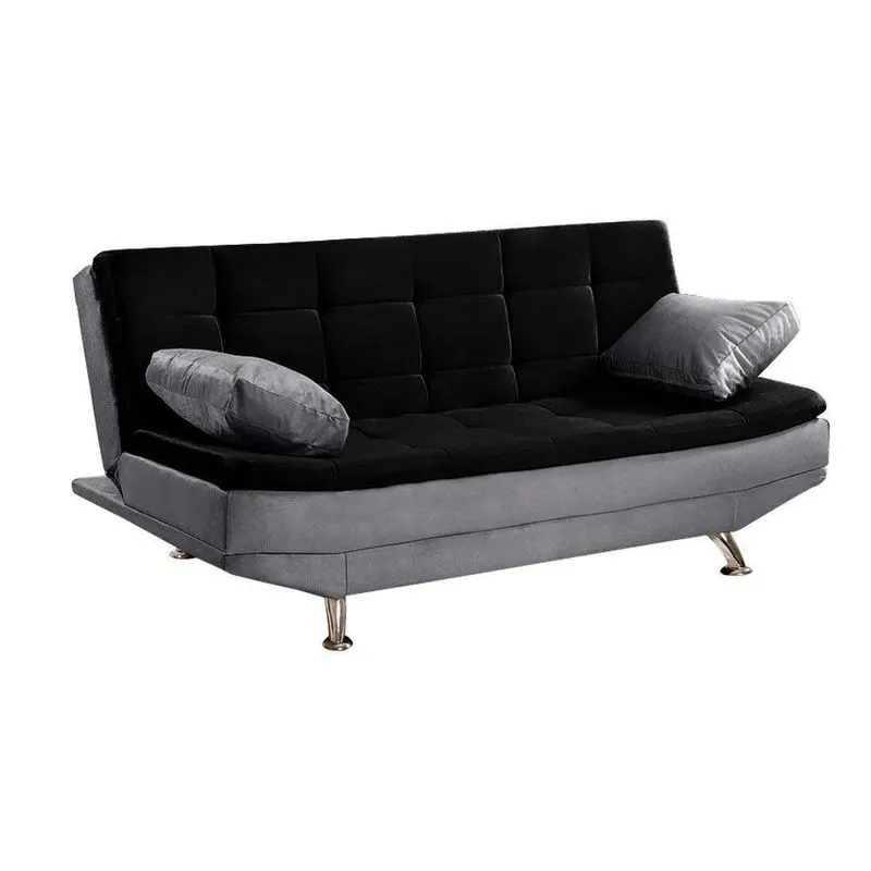 Sofá Cama Valencia 3 Lugares Reclinável Material Sintético Preto Com Chumbo