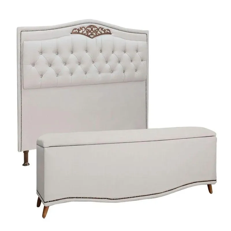Conjunto Cabeceira E Calçadeira Holanda 140cm Linho Star Confort Branco
