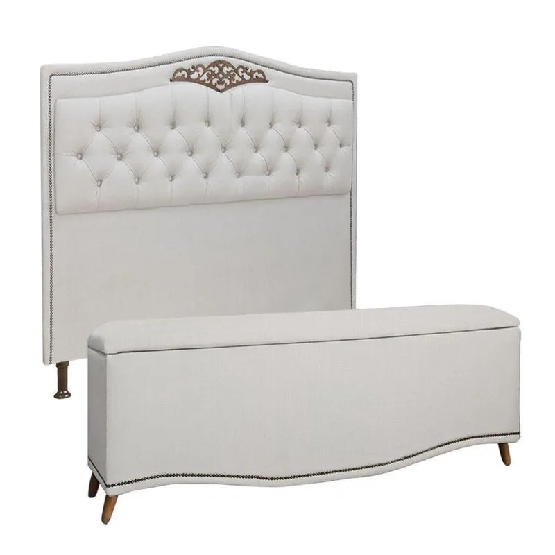 Conjunto Cabeceira/calçadeira Holanda 1,60 Cm Linho Branco