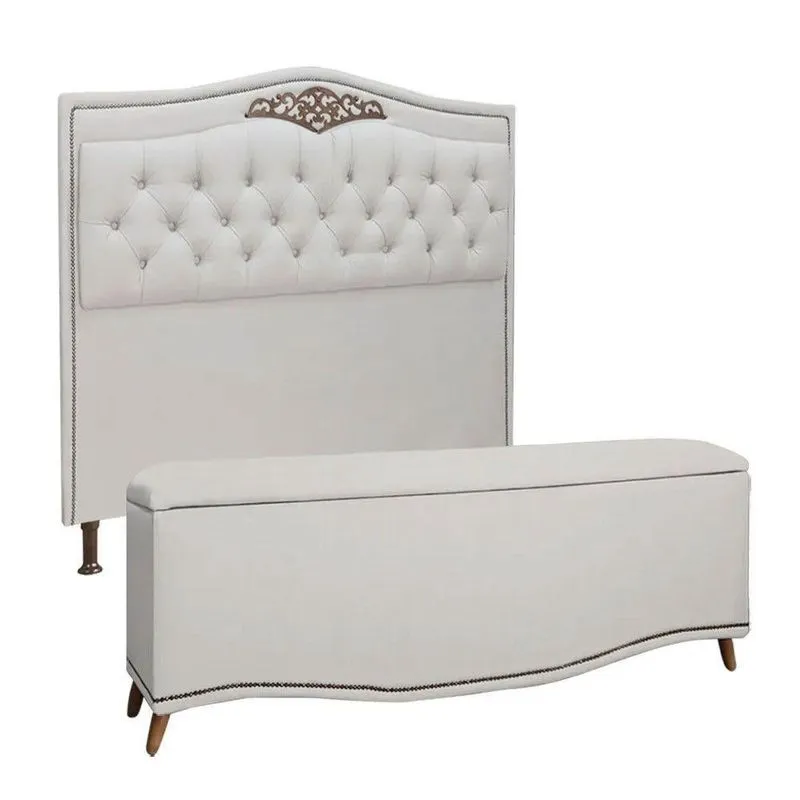 Conjunto Cabeceira E Calçadeira Holanda 1,95 Cm Linho Speciale Home Branco