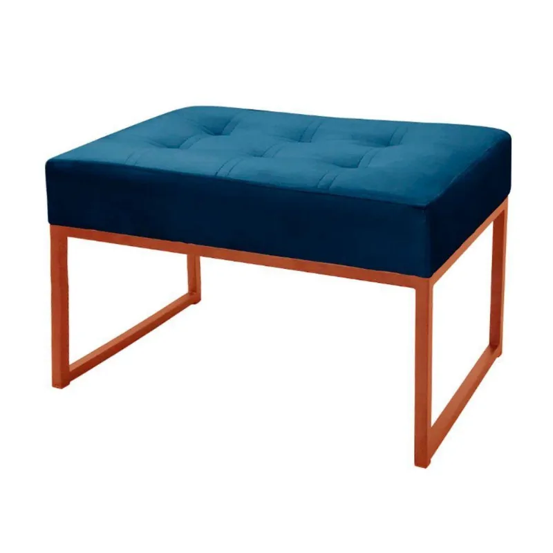 Puff Decorativos Para Sala E Quarto Paris Veludo Azul Base Bronze Speciale Home Azul