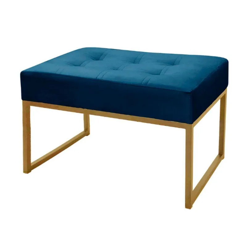 Puff Decorativo Para Sala E Quarto Paris Veludo Azul Base Dourado Speciale Home Azul