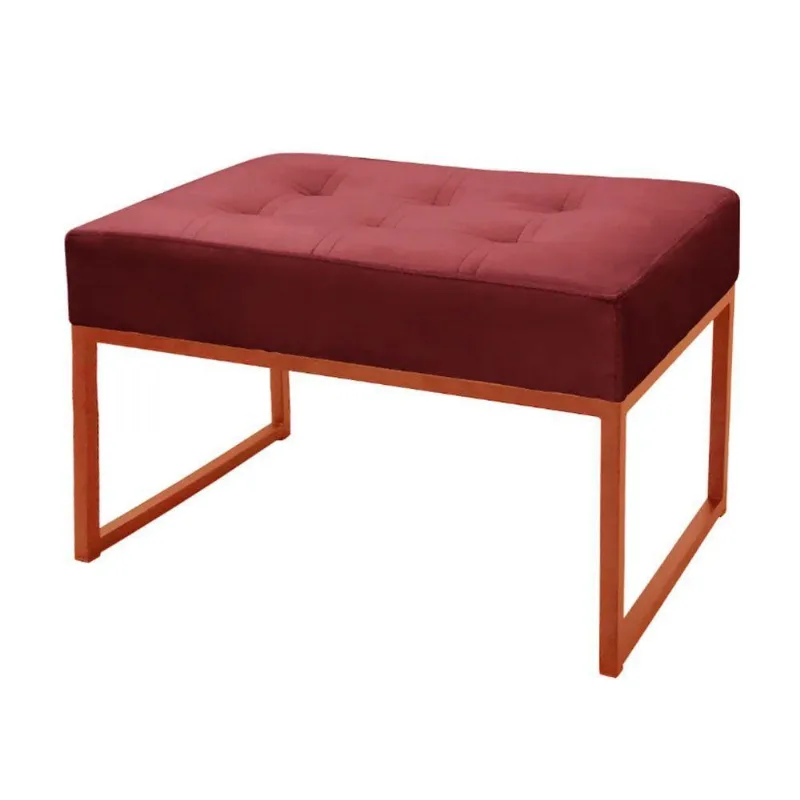 Puff Decorativo Para Sala E Quarto Paris Veludo Bordo Base Bronze Speciale Home Bordo