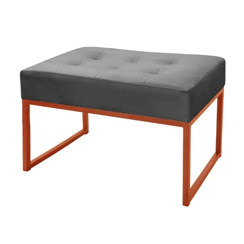 Puff Decorativo Para Sala E Quarto Paris Veludo Cinza Base Bronze Speciale Home Cinza