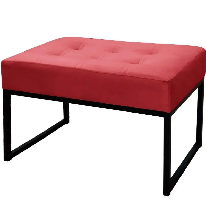 Puff Decorativos Sala Quarto Paris Veludo Vermelho Base Preta Speciale Home Vermelho Com Preto