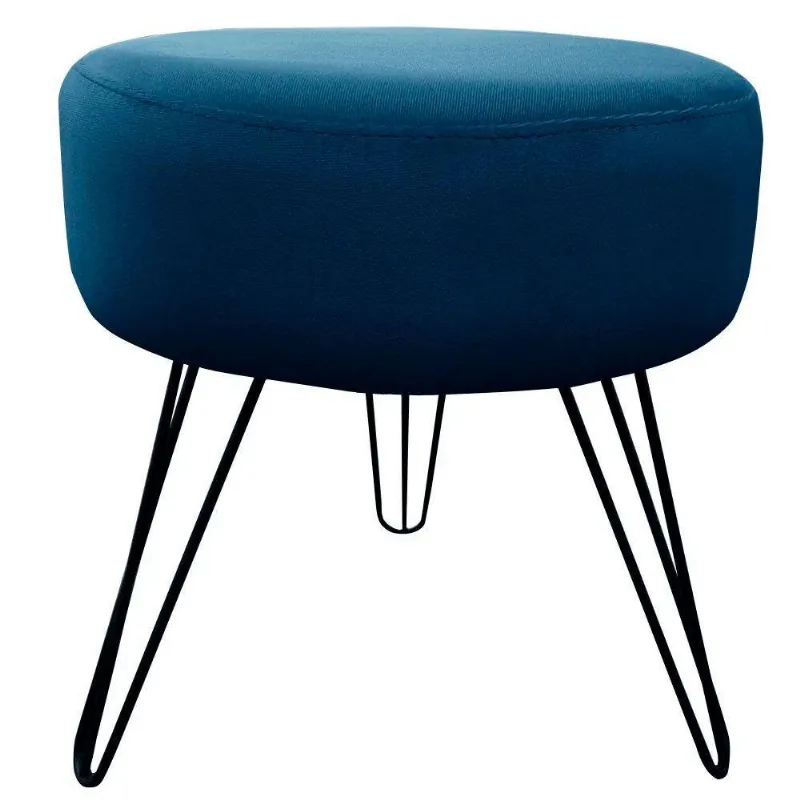 Puff Decorativos Sala Quarto Tunísia Veludo Azul Base Preta - Star Confort Azul E Preto