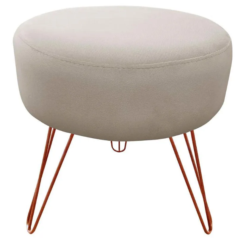 Puff Decorativos Sala Quarto Tunísia Veludo Bege Base Bronze - Star Confort Bege E Bronze