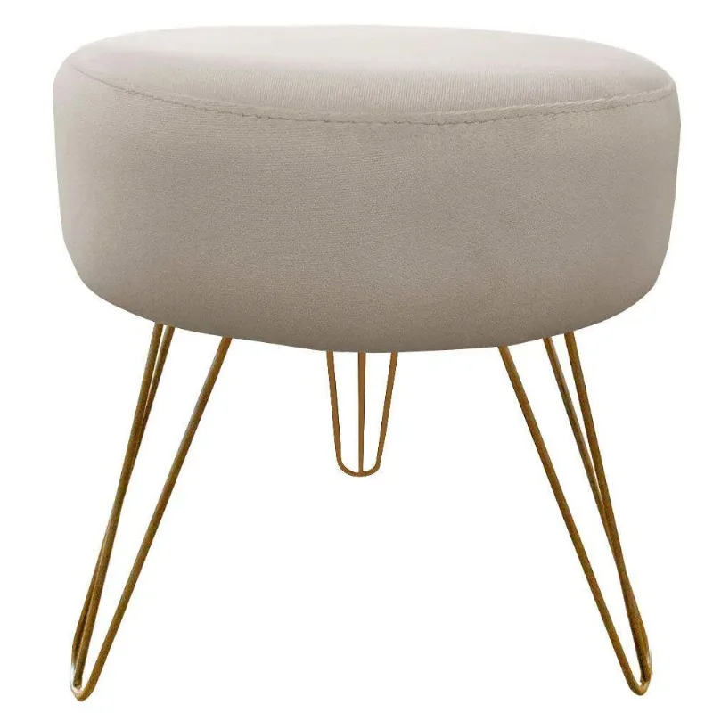 Puff Decorativos Sala Quarto Tunísia Veludo Bege Base Dourado Speciale Home Bege Com Dourado
