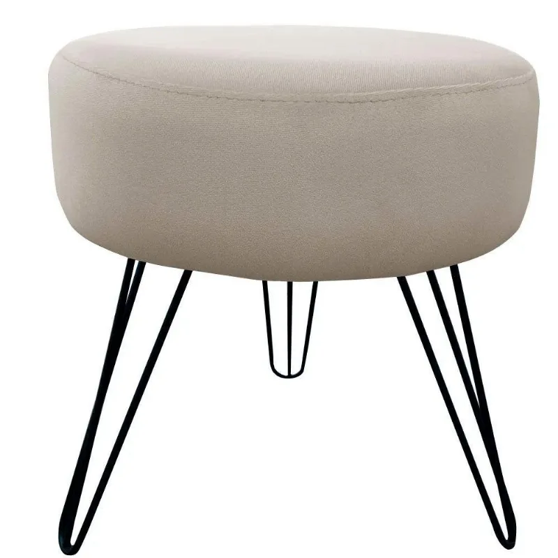 Puff Decorativos Sala Quarto Tunísia Veludo Bege Base Preta - Star Confort Bege E Preto