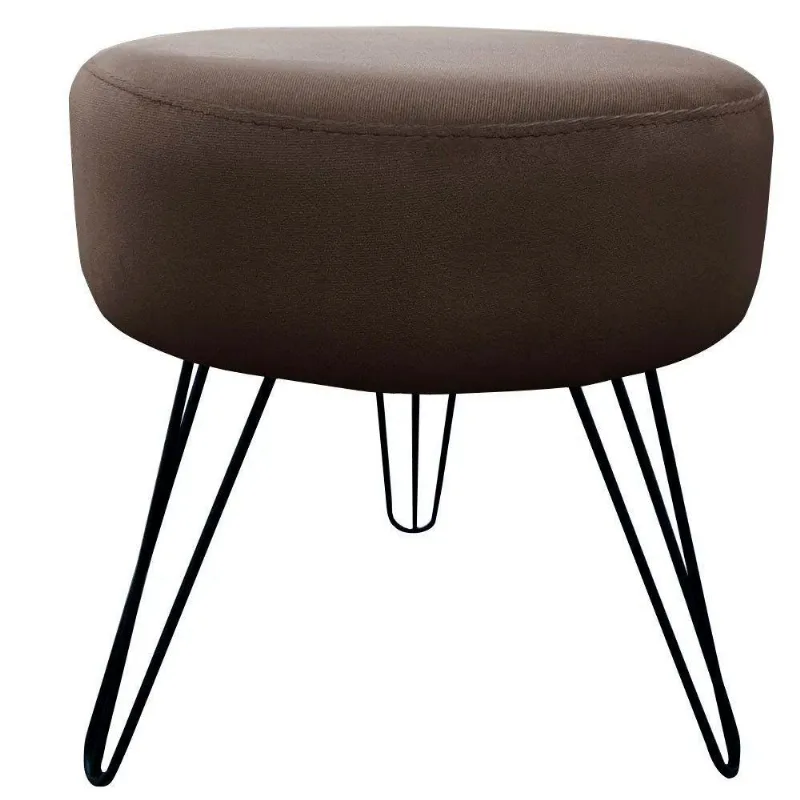 Puff Decorativos Sala Quarto Tunísia Veludo Marrom Base Preta Speciale Home Marrom E Preto