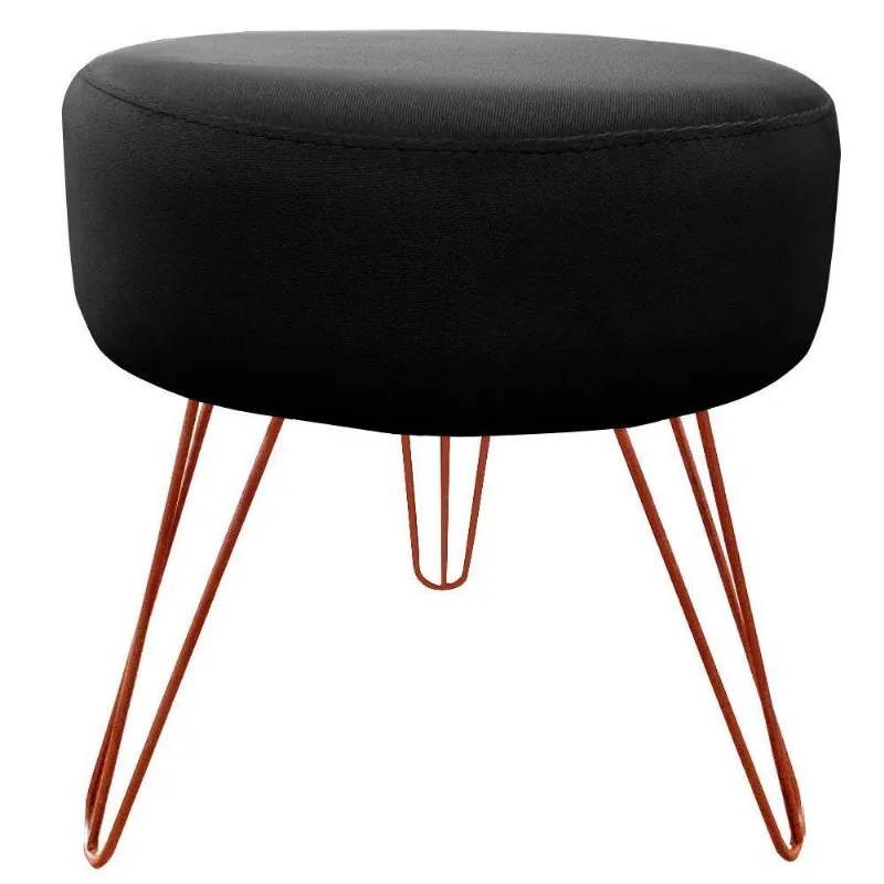 Puff Decorativos Sala Quarto Tunísia Veludo Preto Base Bronze Speciale Home Preto Com Bronze