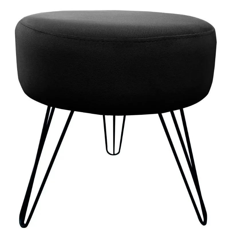 Puff Decorativos Sala Quarto Tunísia Veludo Preto Base Preta Speciale Home Preto