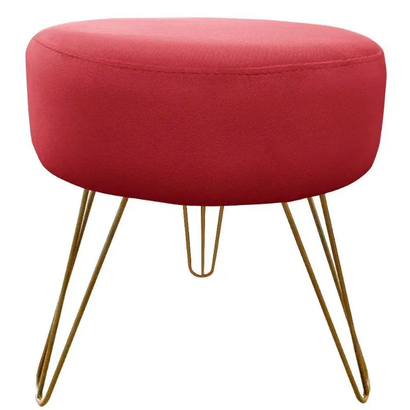 Puff Decorativos Sala Quarto Tunísia Veludo Vermelho Base Dourado Speciale Home Vermelho E Dourado