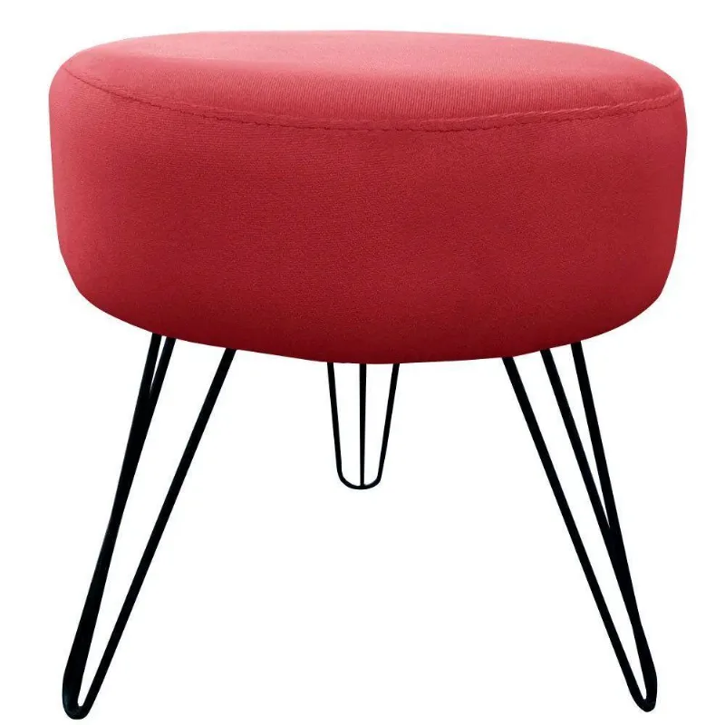 Puff Decorativos Sala Quarto Tunísia Veludo Vermelho Base Preta Speciale Home Vermelho Com Preto