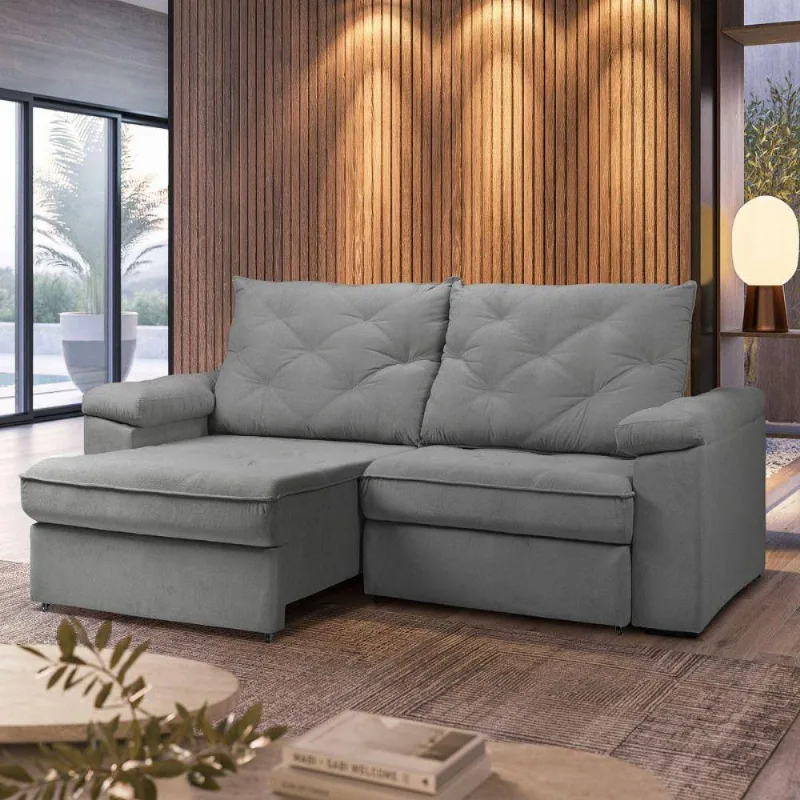 Sofa Bahrein Retratil Reclinavel 2,50m Js Cinza