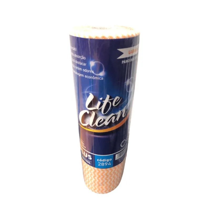 Pano Multiuso Em Bobina Life Clean Laranja Com 50 Panos