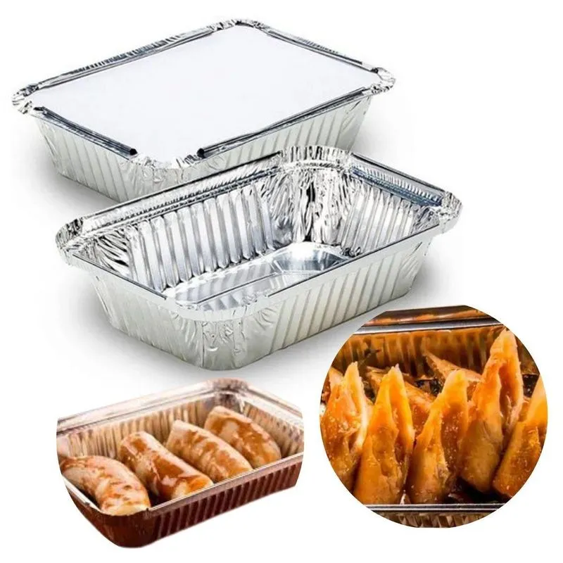100un Bandeja Marmita De Alumínio 750ml Forneável Retangular