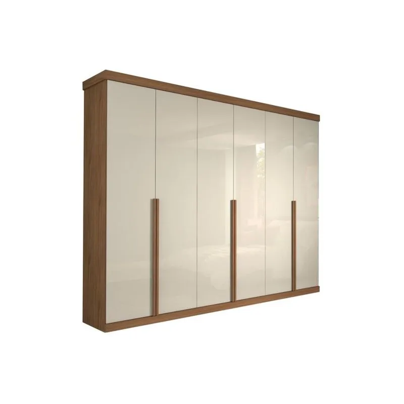 Guarda Roupa Panan Guarapari 6 Portas 6 Gavetas Cor Avelã c/ Off White