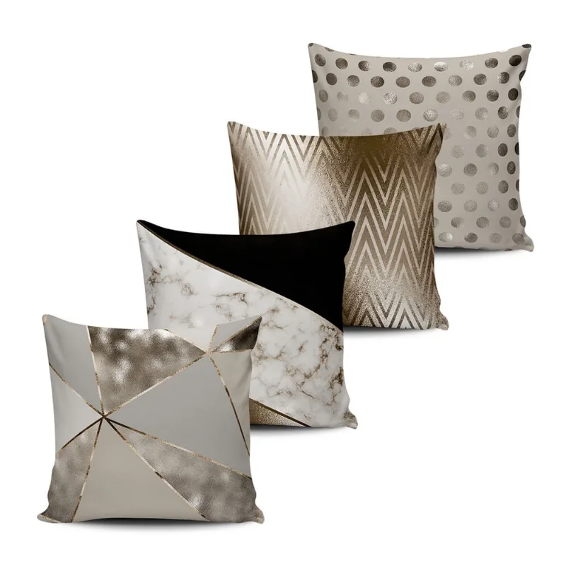 Kit 4 Almofadas Geometricas Marrom Dourado 45x45cm