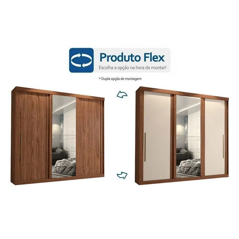 Guarda Roupa Panan Ravena Plus 3 Portas 4Gavetas Cor Avelã ou Cor Avelã/Off Whit