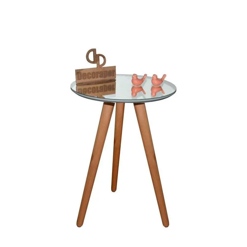 Mesa De Canto Tripé Com Espelho 45Cm Off White 70Cm
