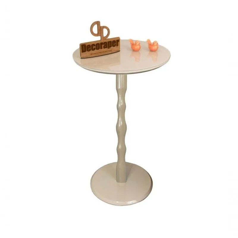 Mesa De Canto Ou Lateral Monopé Laqueada Com Vidro 45Cm Off White
