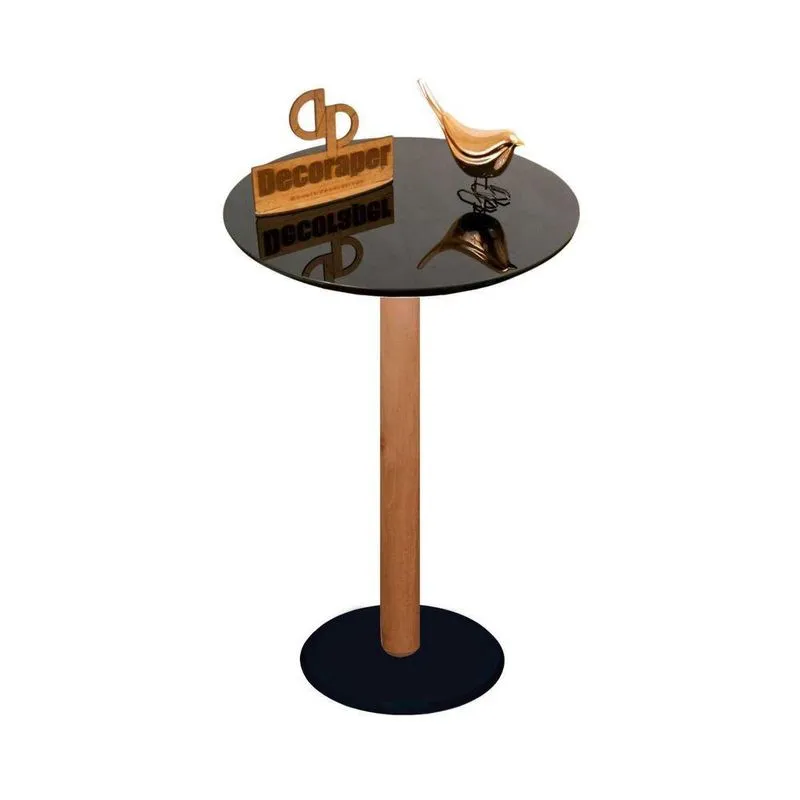 Mesa De Canto Monopé Com Vidro 45Cm Preta 70Cm