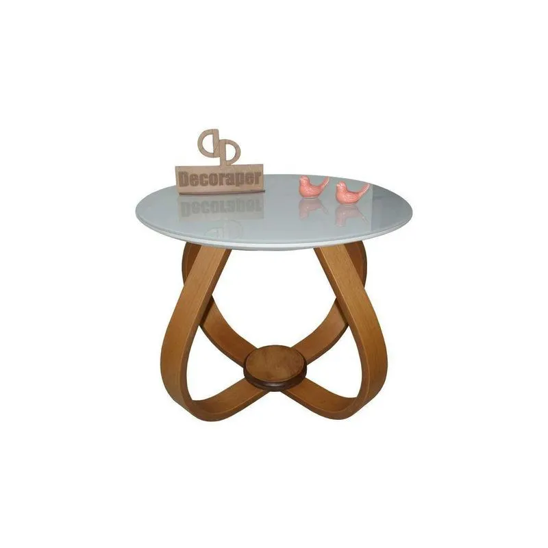 Mesa De Centro Cebola Com Vidro 50Cm Off White 40Cm